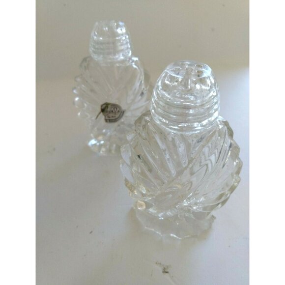 Vintage Bohemia Glass Crystal Salt and Peppers with Crystal Glass lids and Stand - Picture 9 of 12